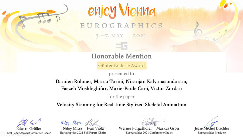 Honorable Mention certificate, Günter Enderle Award, Eurographics 2021